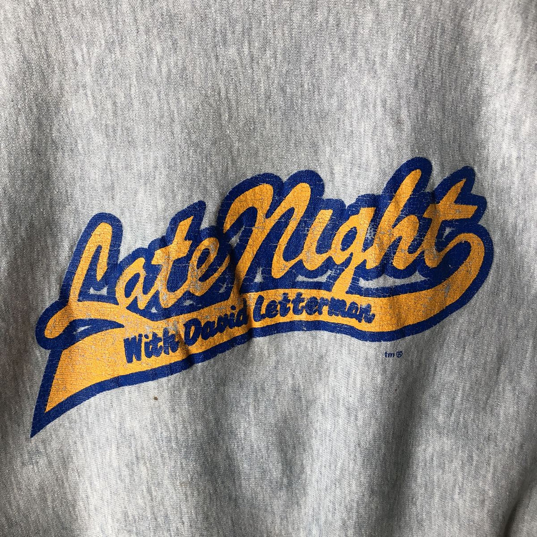 90'S MVP "Late Night with David Letterman" Print Sweatshirt, Made in USA, Men's Size XL cotton gray type Vintage Second Hand