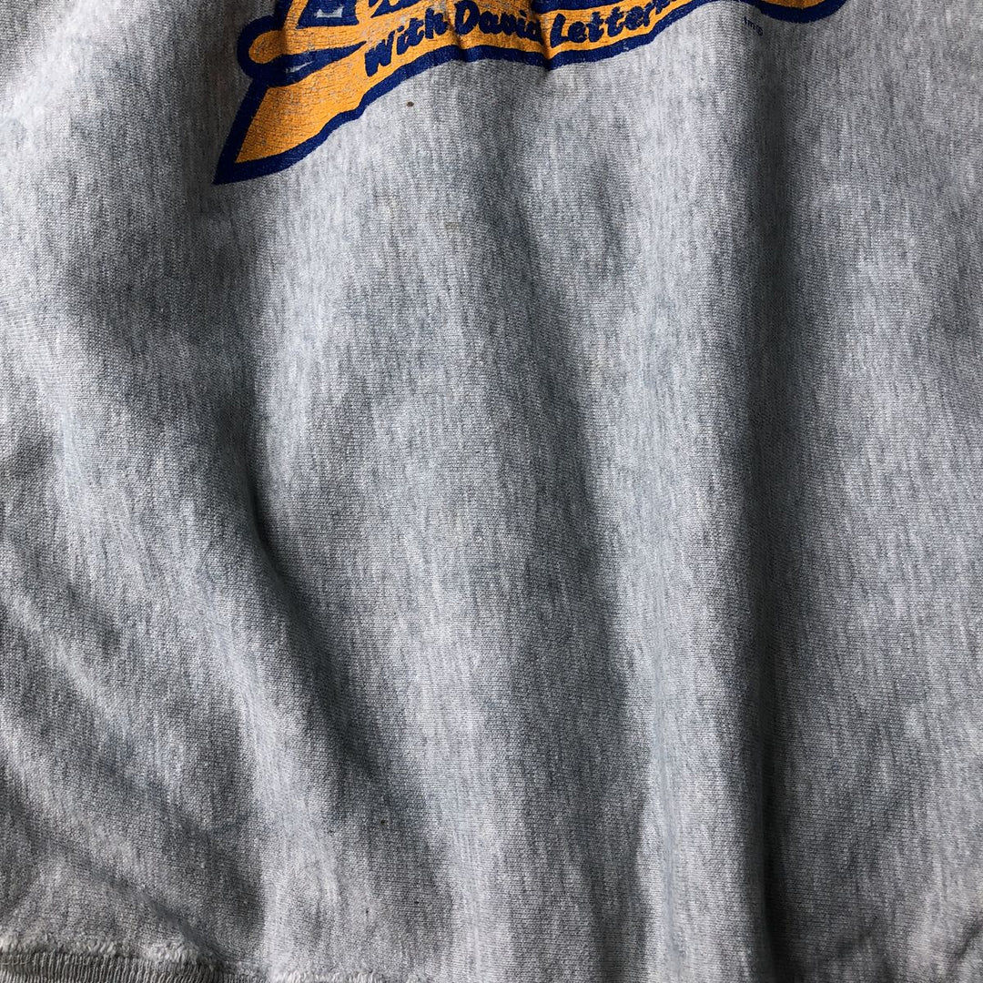 90'S MVP "Late Night with David Letterman" Print Sweatshirt, Made in USA, Men's Size XL cotton gray type Vintage Second Hand