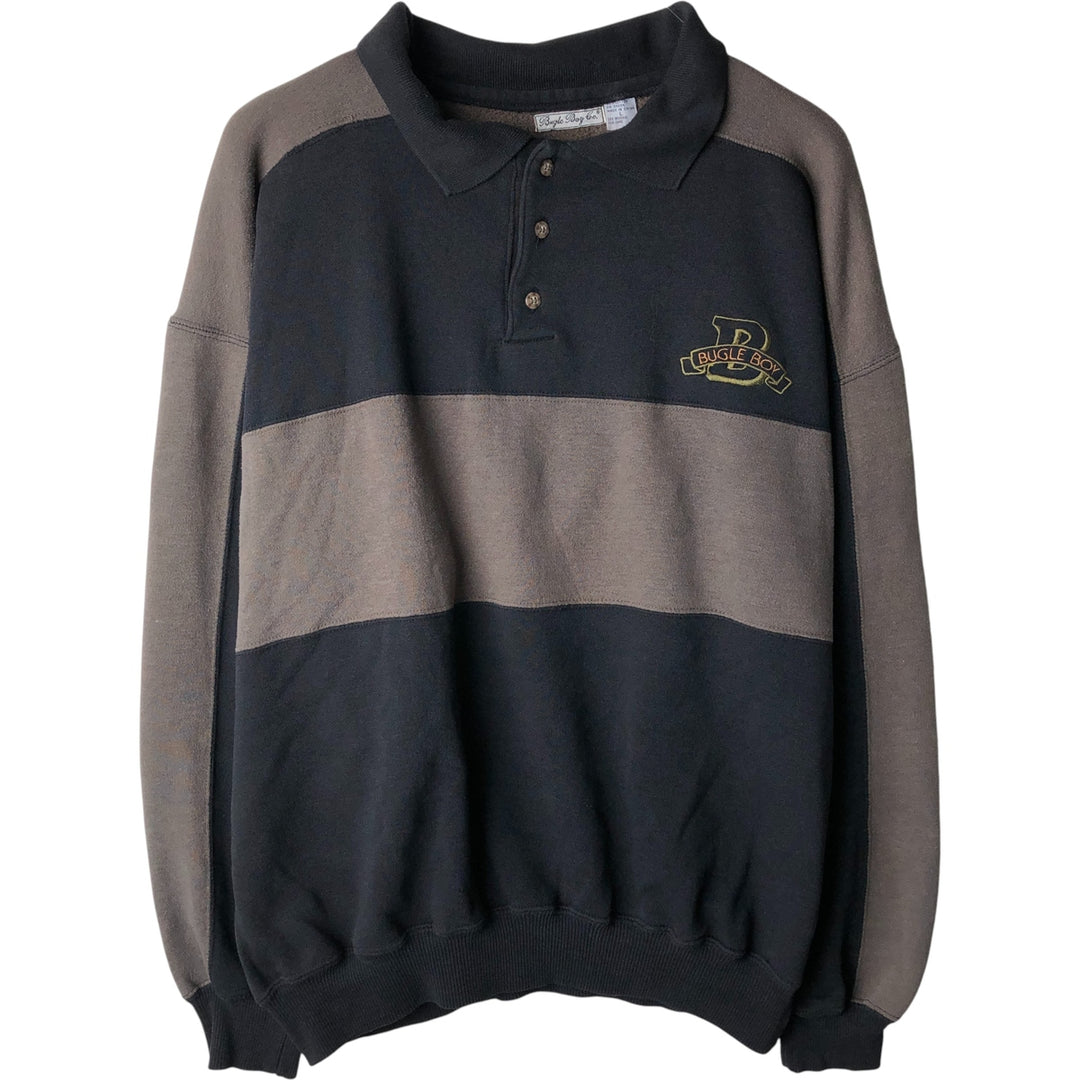 Bugle Boy Collared Sweatshirt, Men's Size L polyester Khaki type Vintage Second Hand