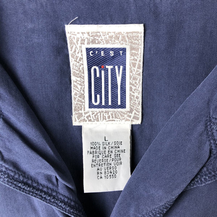 CITY Short Sleeve Open Collar Silk Shirt, Box Shirt, Men's Size L silk blue type Vintage Second Hand