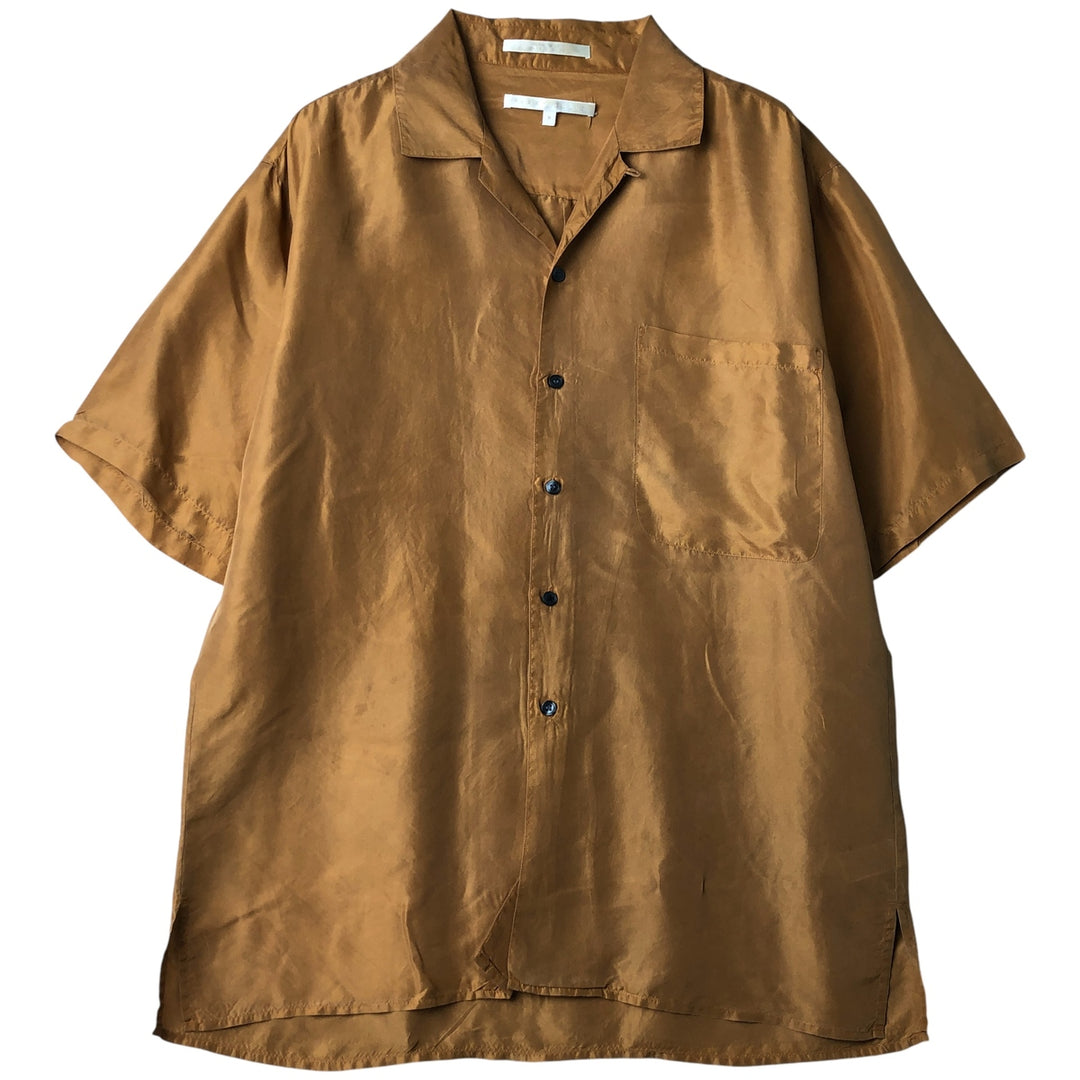 Perry Ellis short-sleeved open-collar silk shirt, men's size M silk brown type Vintage Second Hand