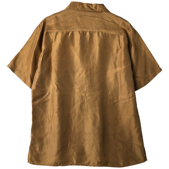 Perry Ellis short-sleeved open-collar silk shirt, men's size M silk brown type Vintage Second Hand