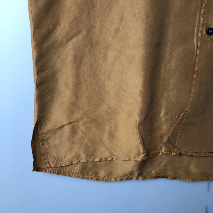 Perry Ellis short-sleeved open-collar silk shirt, men's size M silk brown type Vintage Second Hand