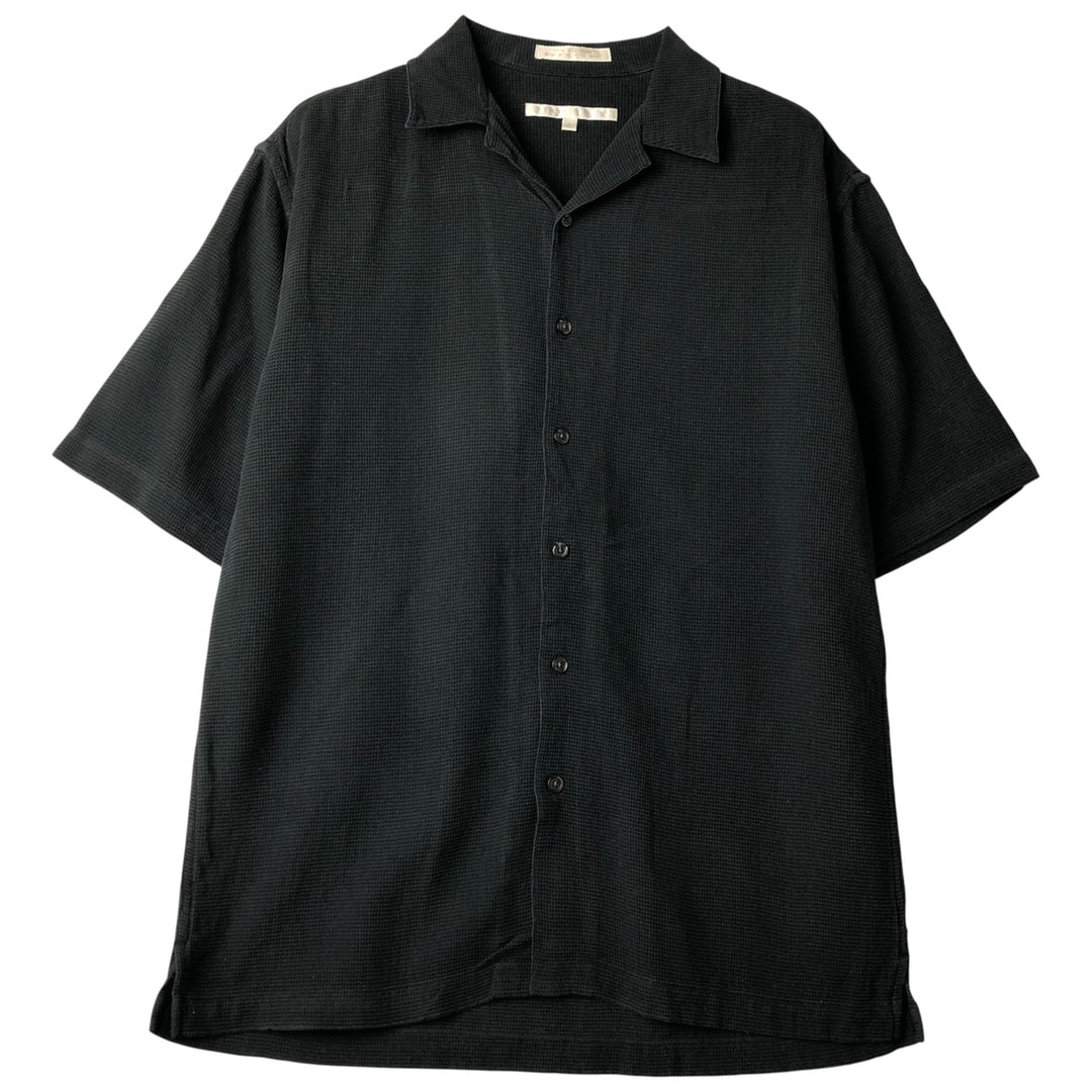 Perry Ellis short-sleeved open-collar silk shirt, men's size S silk black type Vintage Second Hand