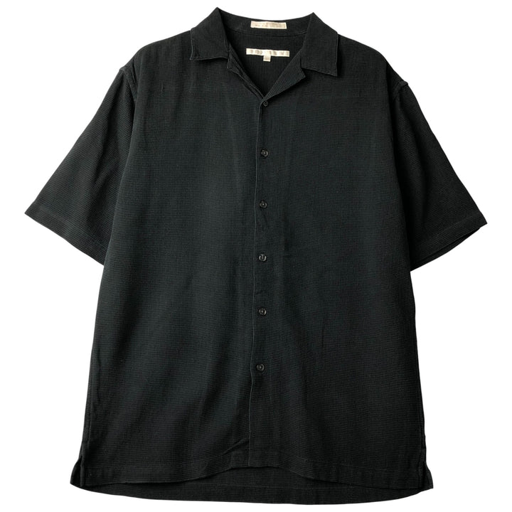 Perry Ellis short-sleeved open-collar silk shirt, men's size S silk black type Vintage Second Hand