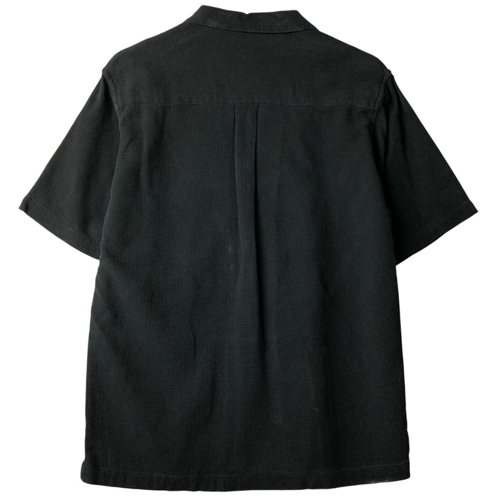 Perry Ellis short-sleeved open-collar silk shirt, men's size S silk black type Vintage Second Hand