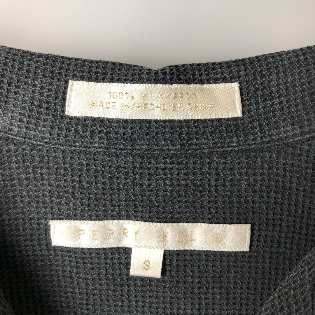 Perry Ellis short-sleeved open-collar silk shirt, men's size S silk black type Vintage Second Hand