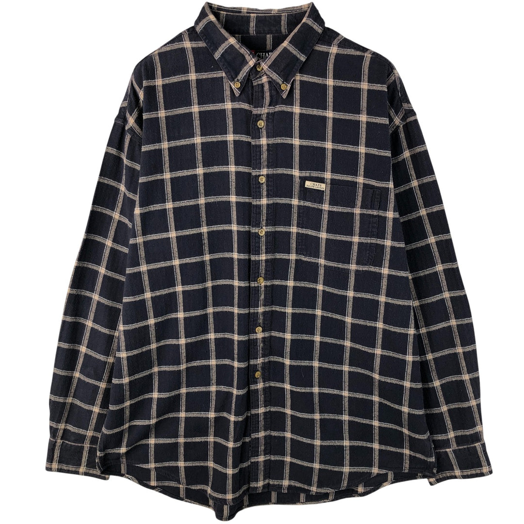 Ralph Lauren CHAPS long-sleeved button-down light flannel check shirt, men's size XL cotton navy blue type Vintage Second Hand