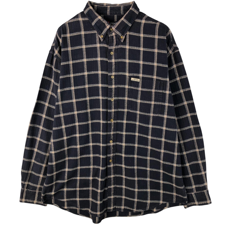 Ralph Lauren CHAPS long-sleeved button-down light flannel check shirt, men's size XL cotton navy blue type Vintage Second Hand