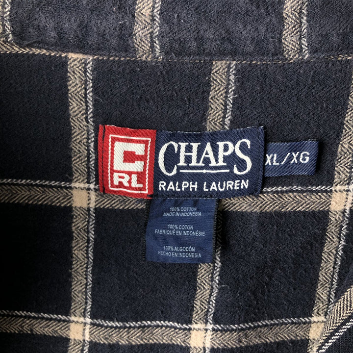 Ralph Lauren CHAPS long-sleeved button-down light flannel check shirt, men's size XL cotton navy blue type Vintage Second Hand