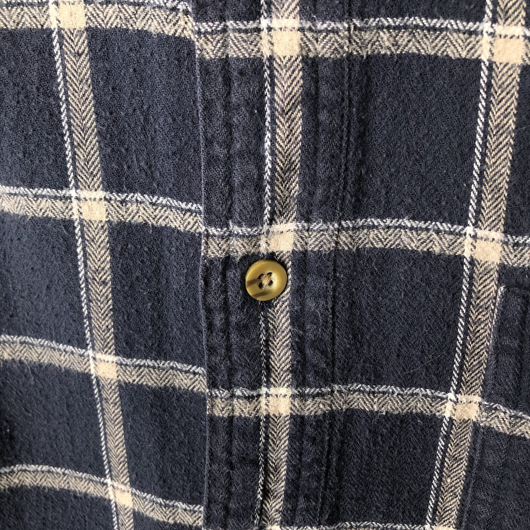 Ralph Lauren CHAPS long-sleeved button-down light flannel check shirt, men's size XL cotton navy blue type Vintage Second Hand