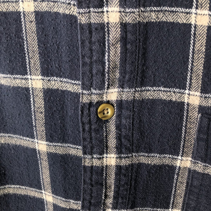 Ralph Lauren CHAPS long-sleeved button-down light flannel check shirt, men's size XL cotton navy blue type Vintage Second Hand
