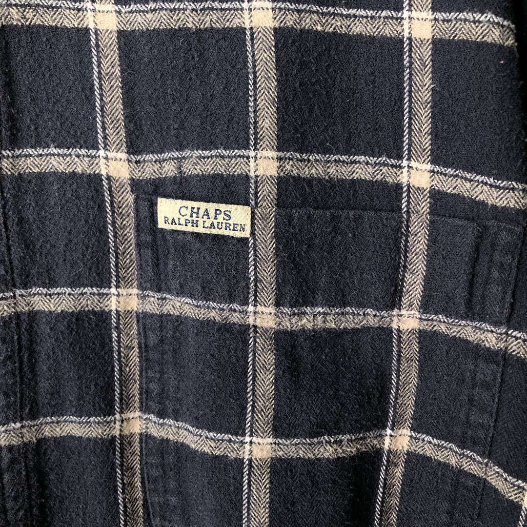 Ralph Lauren CHAPS long-sleeved button-down light flannel check shirt, men's size XL cotton navy blue type Vintage Second Hand