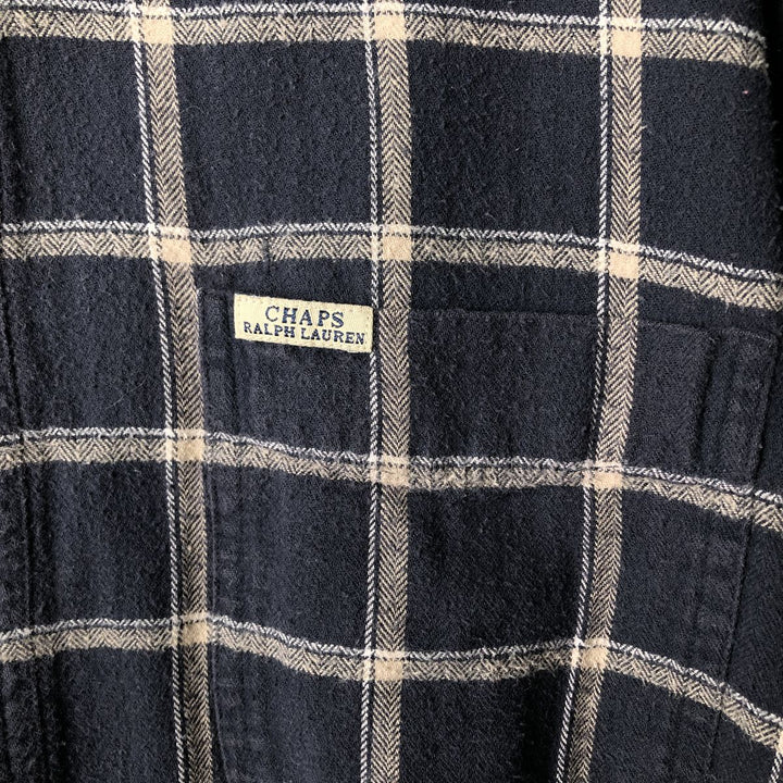 Ralph Lauren CHAPS long-sleeved button-down light flannel check shirt, men's size XL cotton navy blue type Vintage Second Hand