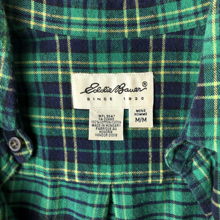2000'S Eddie Bauer Light Flannel Check Shirt, Men's Size Medium cotton green type Vintage Second Hand