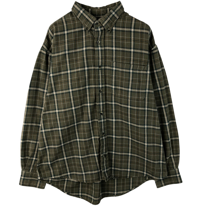 90s-00'S Cabela's Long Sleeve Button-Down Light Flannel Check Shirt, Men's Size L, Vintage cotton green type Vintage Second Hand