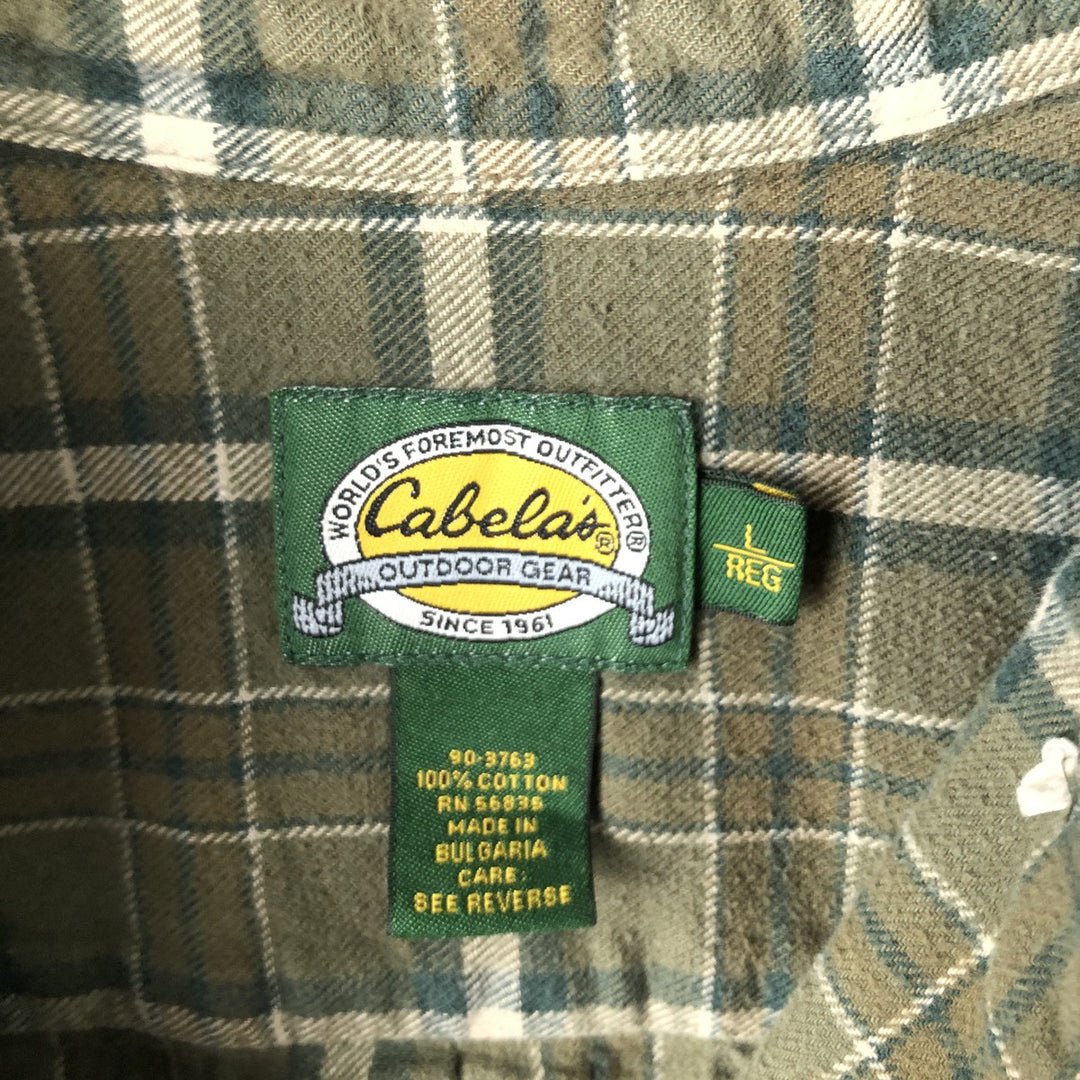 90s-00'S Cabela's Long Sleeve Button-Down Light Flannel Check Shirt, Men's Size L, Vintage cotton green type Vintage Second Hand