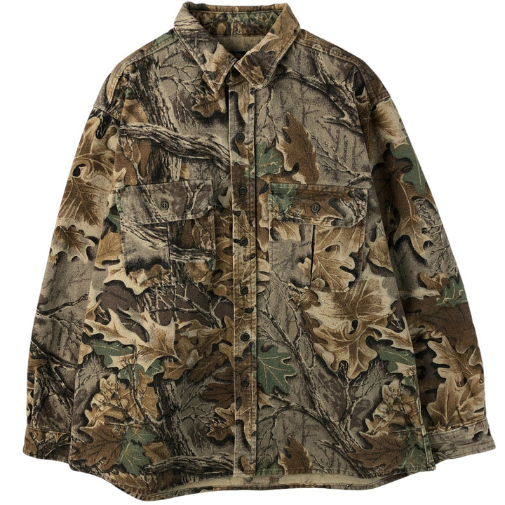 90s-00'S Cabela's Camouflage Pattern Realtree Camo Long Sleeve Heavy Flannel Shirt, Made in USA, Men's Size XL, Vintage cotton Khaki type brown Vintage Second Hand