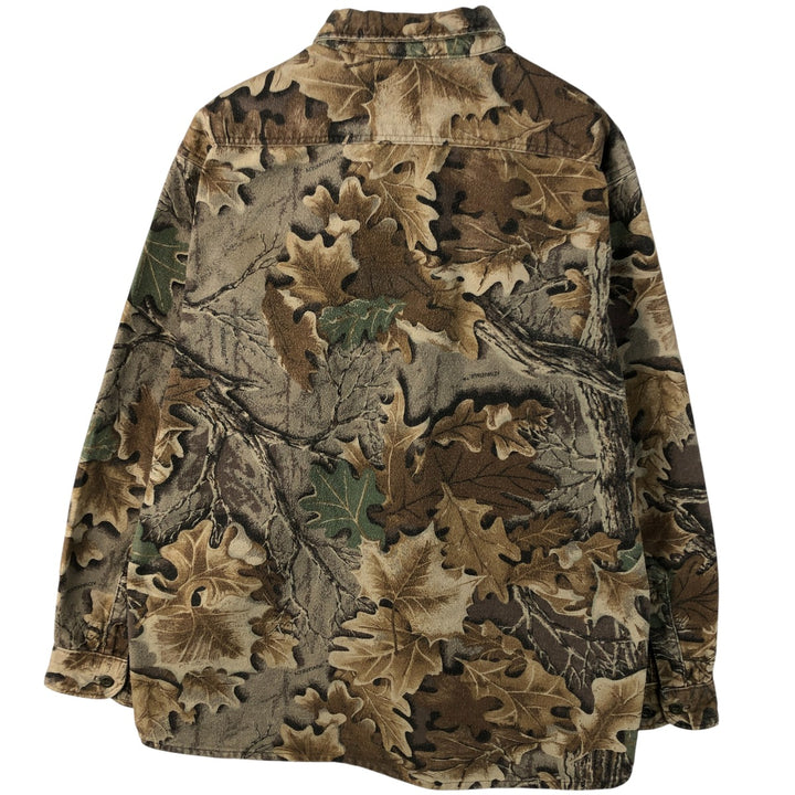 90s-00'S Cabela's Camouflage Pattern Realtree Camo Long Sleeve Heavy Flannel Shirt, Made in USA, Men's Size XL, Vintage cotton Khaki type brown Vintage Second Hand