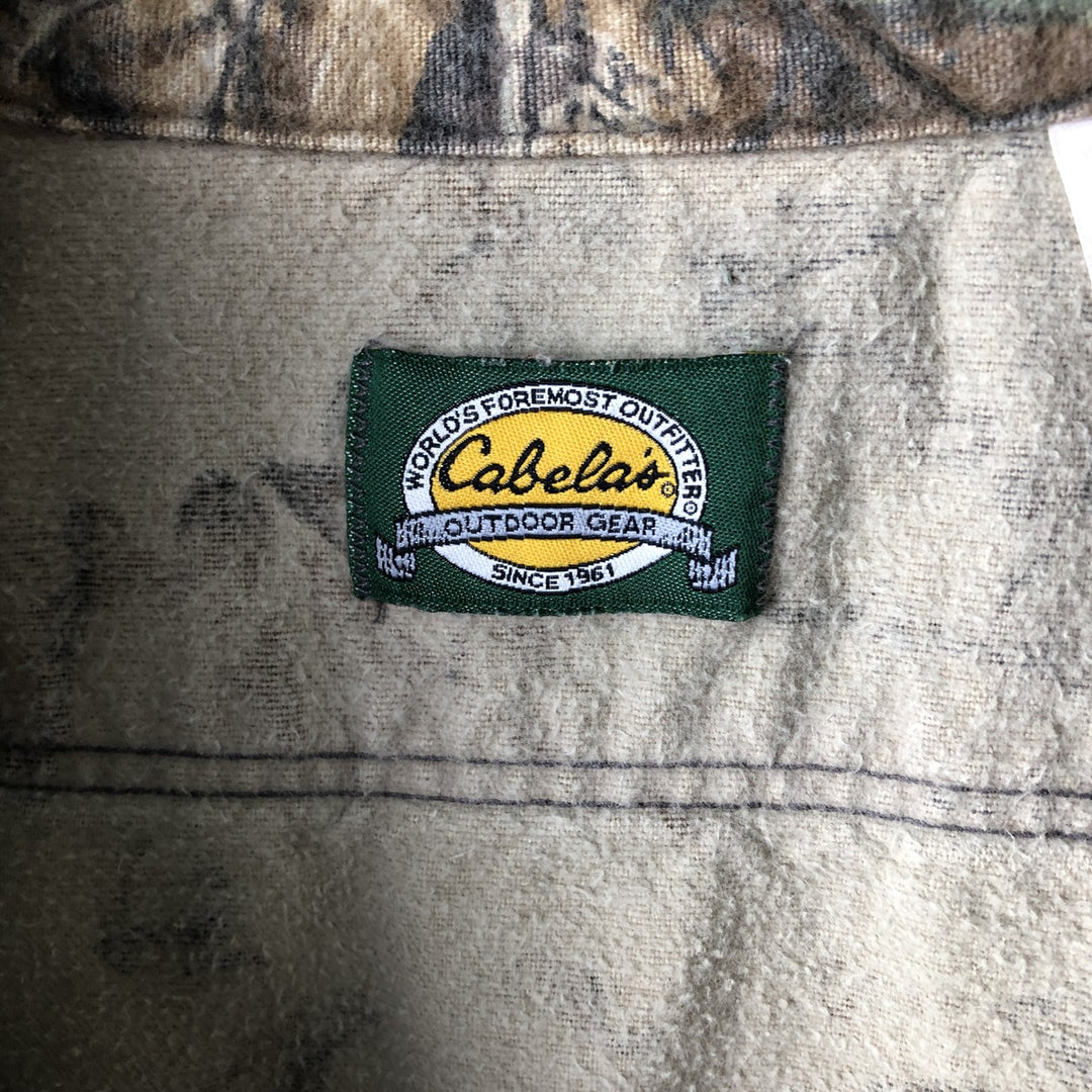 90s-00'S Cabela's Camouflage Pattern Realtree Camo Long Sleeve Heavy Flannel Shirt, Made in USA, Men's Size XL, Vintage cotton Khaki type brown Vintage Second Hand