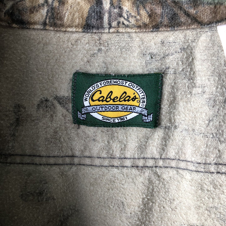 90s-00'S Cabela's Camouflage Pattern Realtree Camo Long Sleeve Heavy Flannel Shirt, Made in USA, Men's Size XL, Vintage cotton Khaki type brown Vintage Second Hand