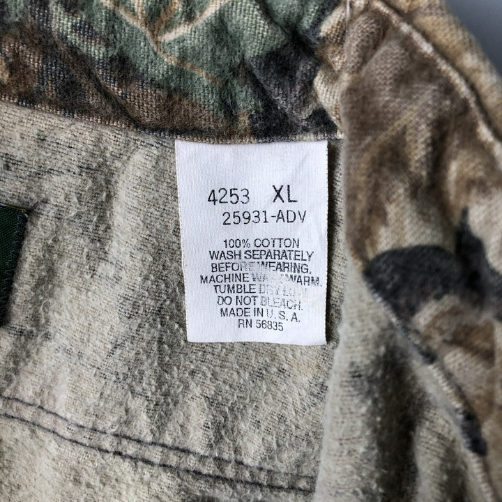 90s-00'S Cabela's Camouflage Pattern Realtree Camo Long Sleeve Heavy Flannel Shirt, Made in USA, Men's Size XL, Vintage cotton Khaki type brown Vintage Second Hand
