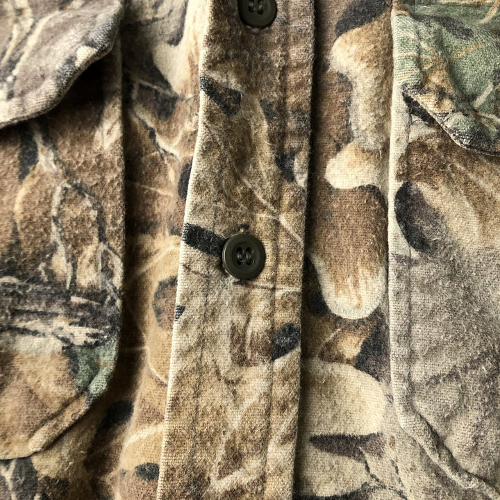 90s-00'S Cabela's Camouflage Pattern Realtree Camo Long Sleeve Heavy Flannel Shirt, Made in USA, Men's Size XL, Vintage cotton Khaki type brown Vintage Second Hand