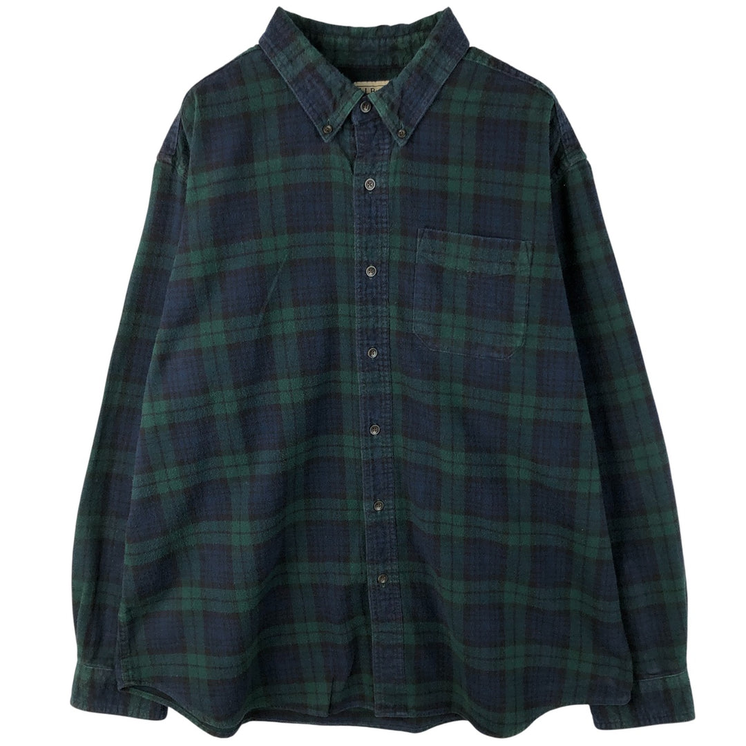 90s-00'S LLBean Long Sleeve Button-Down Light Flannel Check Shirt, Men's XL, Vintage cotton Blue type light blue Vintage Second Hand