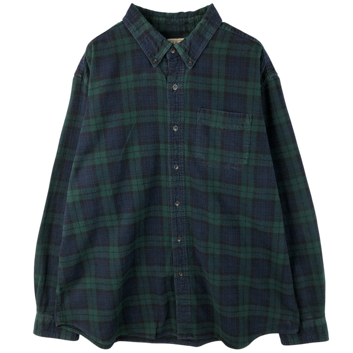 90s-00'S LLBean Long Sleeve Button-Down Light Flannel Check Shirt, Men's XL, Vintage cotton Blue type light blue Vintage Second Hand