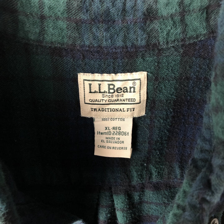 90s-00'S LLBean Long Sleeve Button-Down Light Flannel Check Shirt, Men's XL, Vintage cotton Blue type light blue Vintage Second Hand
