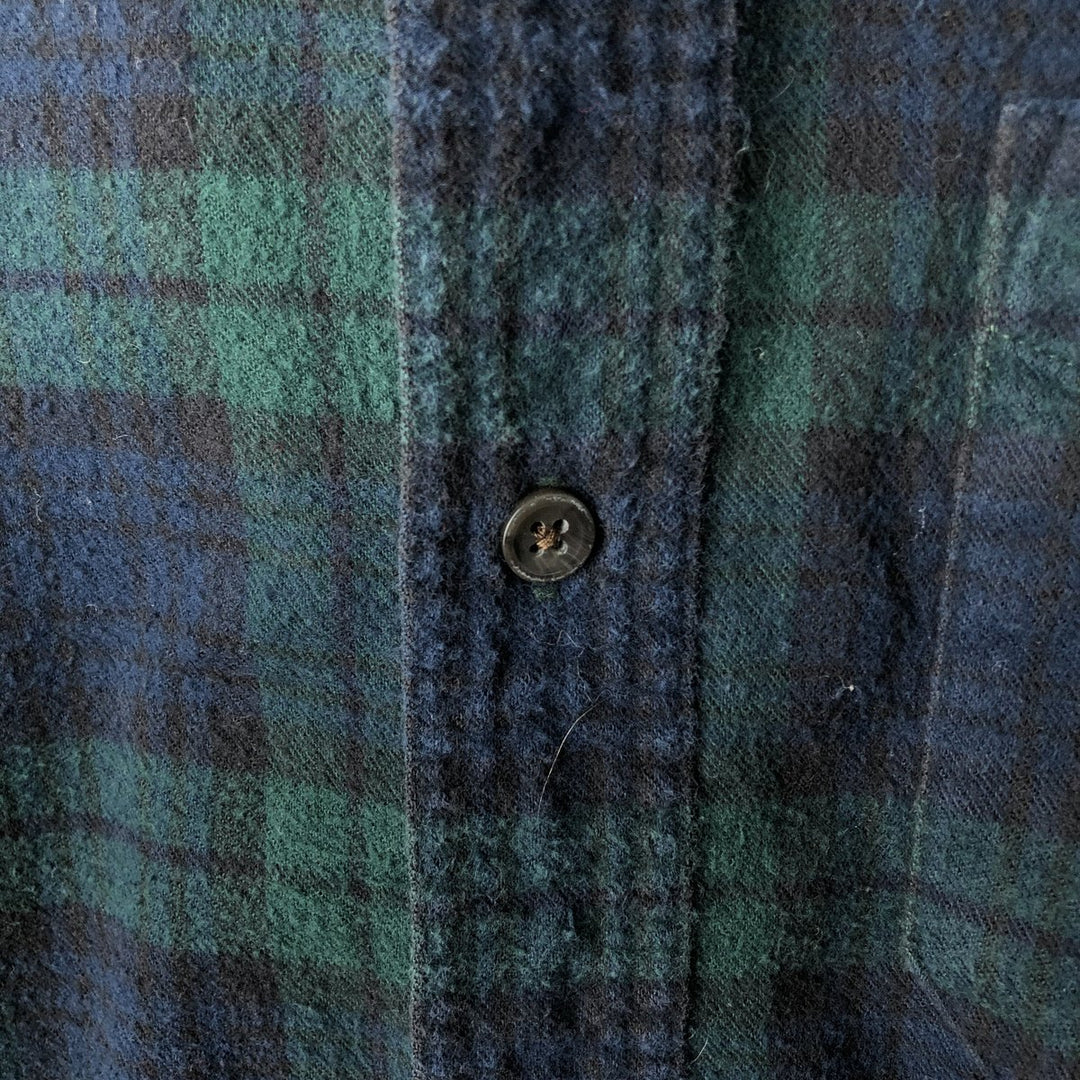 90s-00'S LLBean Long Sleeve Button-Down Light Flannel Check Shirt, Men's XL, Vintage cotton Blue type light blue Vintage Second Hand