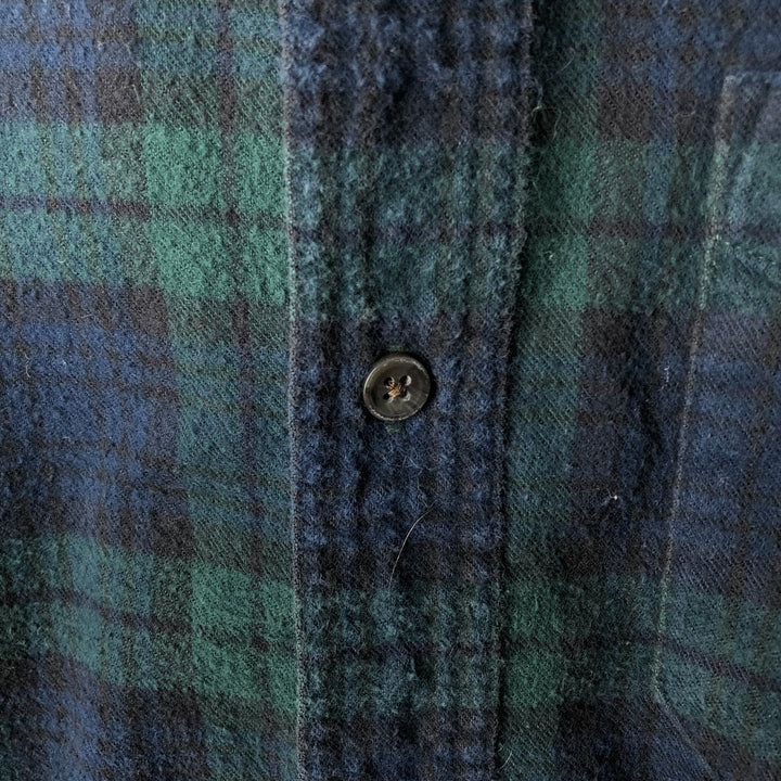 90s-00'S LLBean Long Sleeve Button-Down Light Flannel Check Shirt, Men's XL, Vintage cotton Blue type light blue Vintage Second Hand