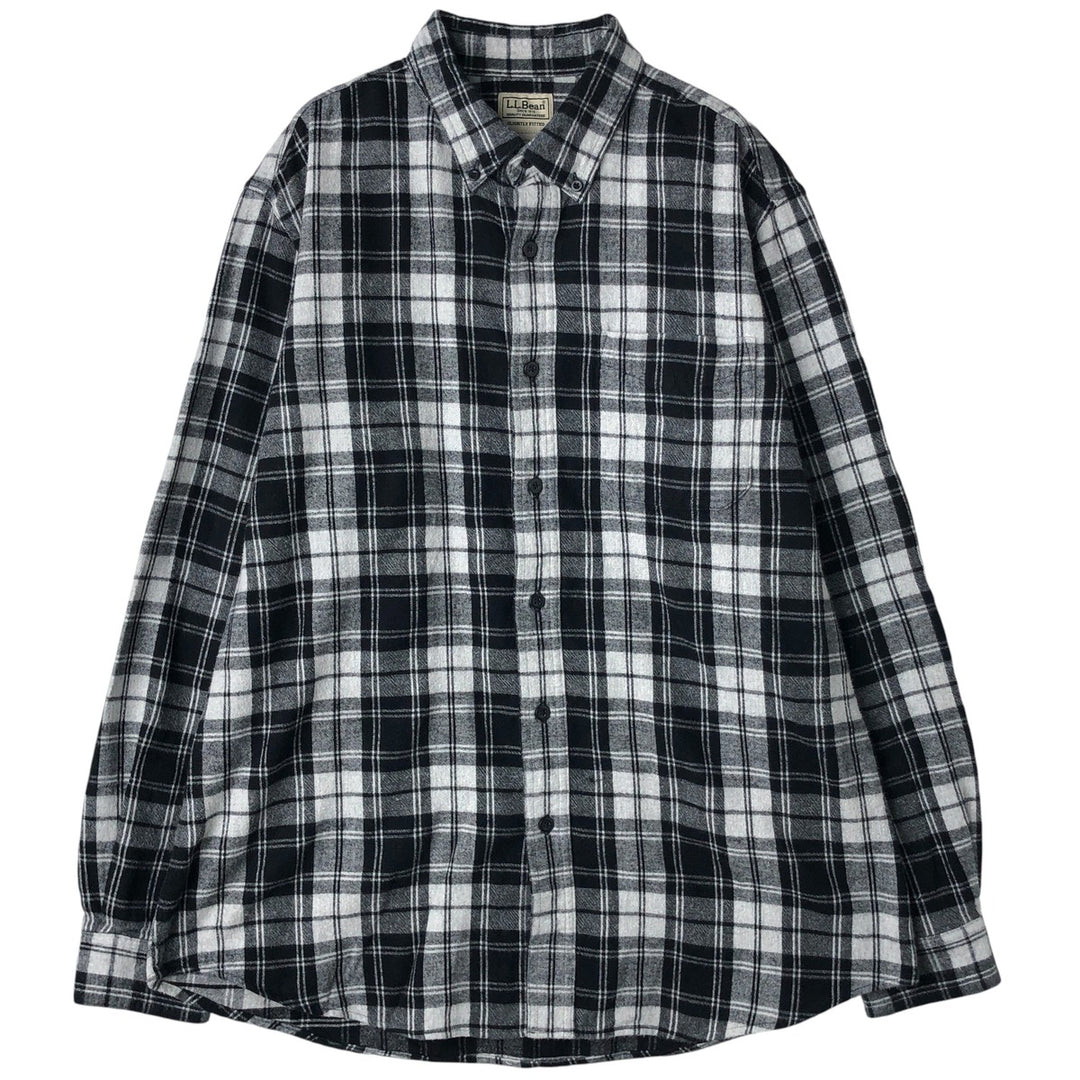 90s-00'S Vintage LLBean Long Sleeve Button-Down Light Flannel Check Shirt, Men's Size L cotton gray type Vintage Second Hand