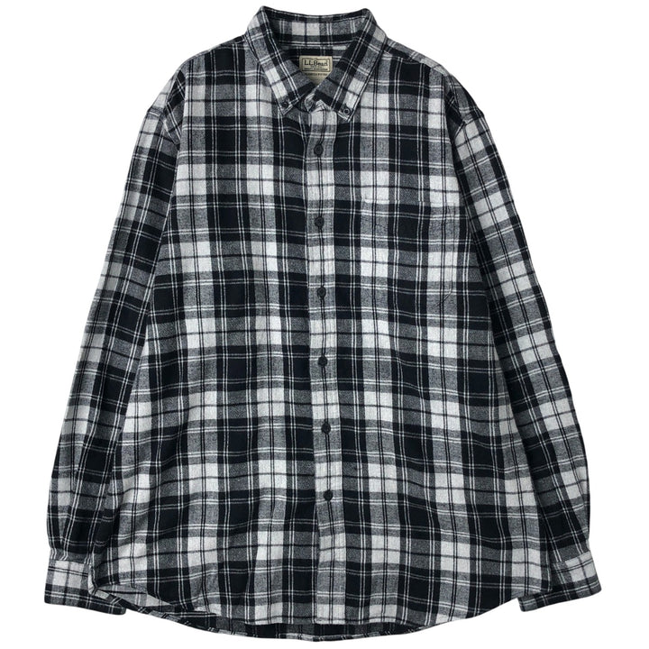 90s-00'S Vintage LLBean Long Sleeve Button-Down Light Flannel Check Shirt, Men's Size L cotton gray type Vintage Second Hand