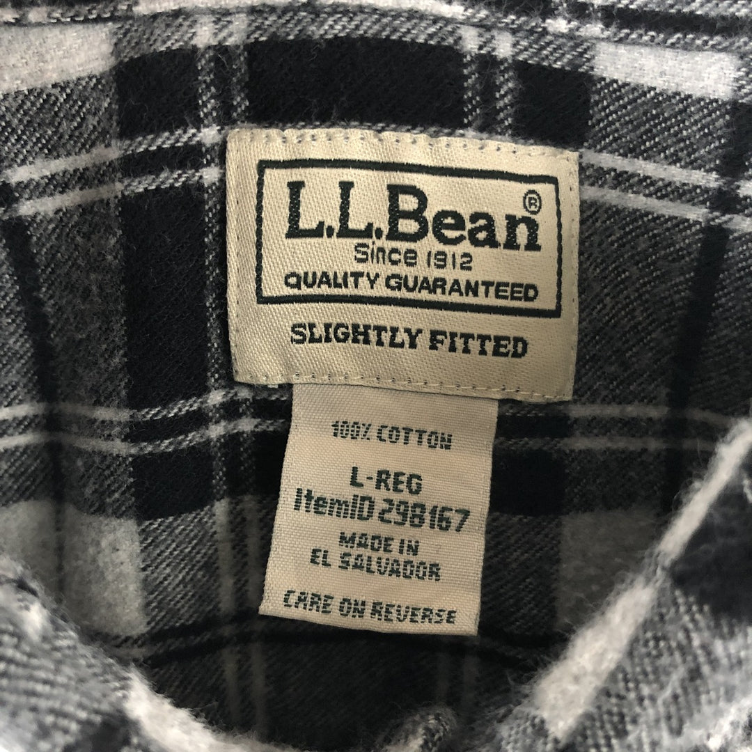 90s-00'S Vintage LLBean Long Sleeve Button-Down Light Flannel Check Shirt, Men's Size L cotton gray type Vintage Second Hand