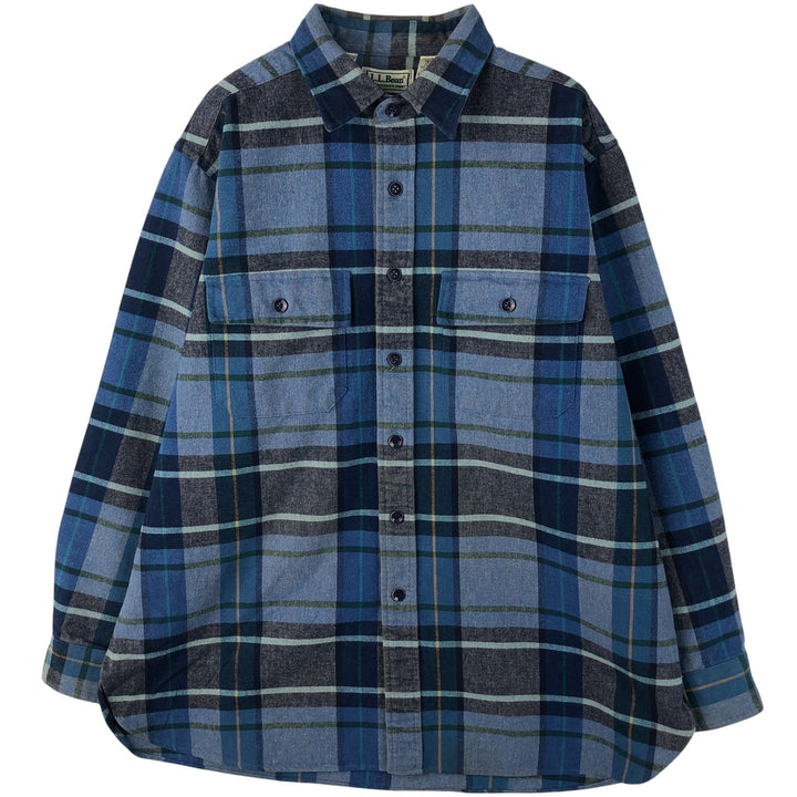 90s-00'S Vintage LLBean Long Sleeve Flannel Check Shirt, Men's Size L cotton blue type Vintage Second Hand