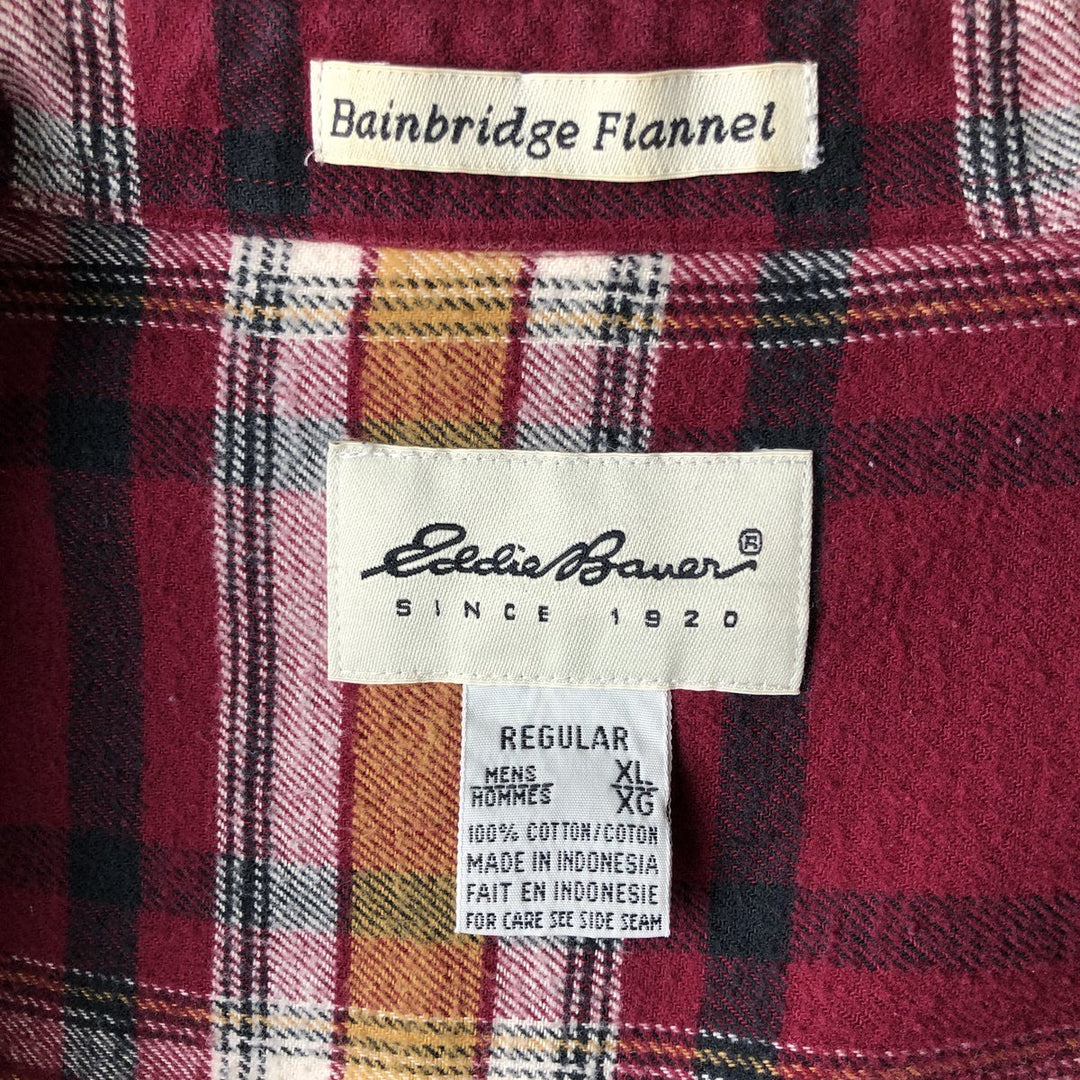 Vintage Eddie Bauer Light Flannel Check Shirt, Long Sleeve, Button-Down, Men's Size XL cotton red type Vintage Second Hand