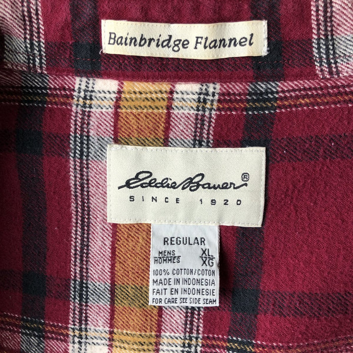 Vintage Eddie Bauer Light Flannel Check Shirt, Long Sleeve, Button-Down, Men's Size XL cotton red type Vintage Second Hand