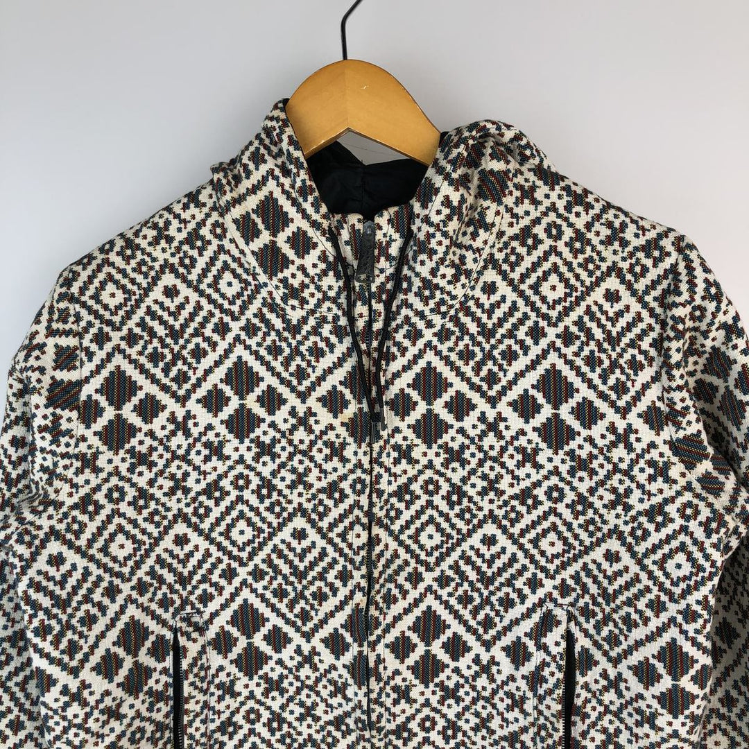 CLARK COATS All-Over Print Reversible Cotton Parka, Women's Size M unclear white type Vintage Second Hand