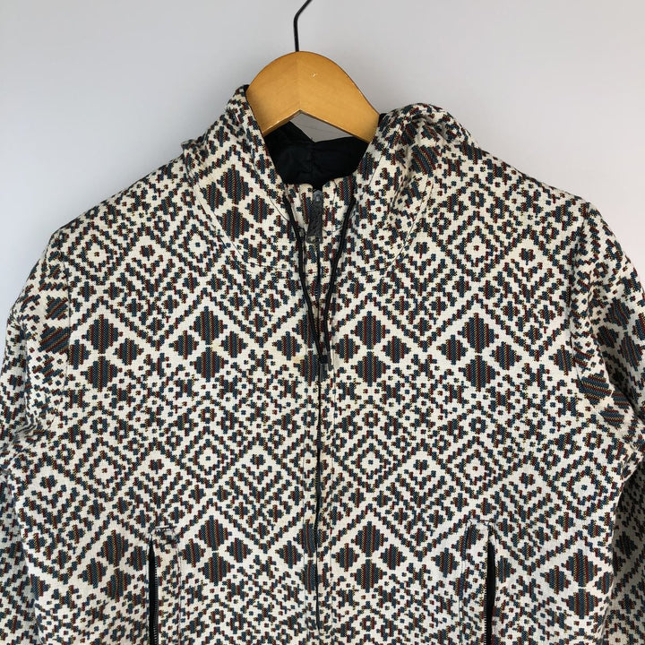 CLARK COATS All-Over Print Reversible Cotton Parka, Women's Size M unclear white type Vintage Second Hand