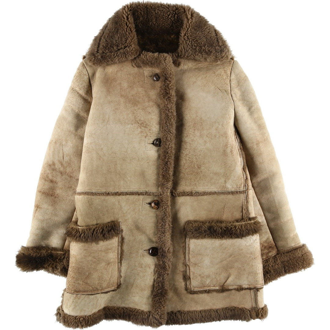 AIR COMFORT Boa Collar Sheepskin Mouton Coat, Women's Size L unclear Beige type Vintage Second Hand