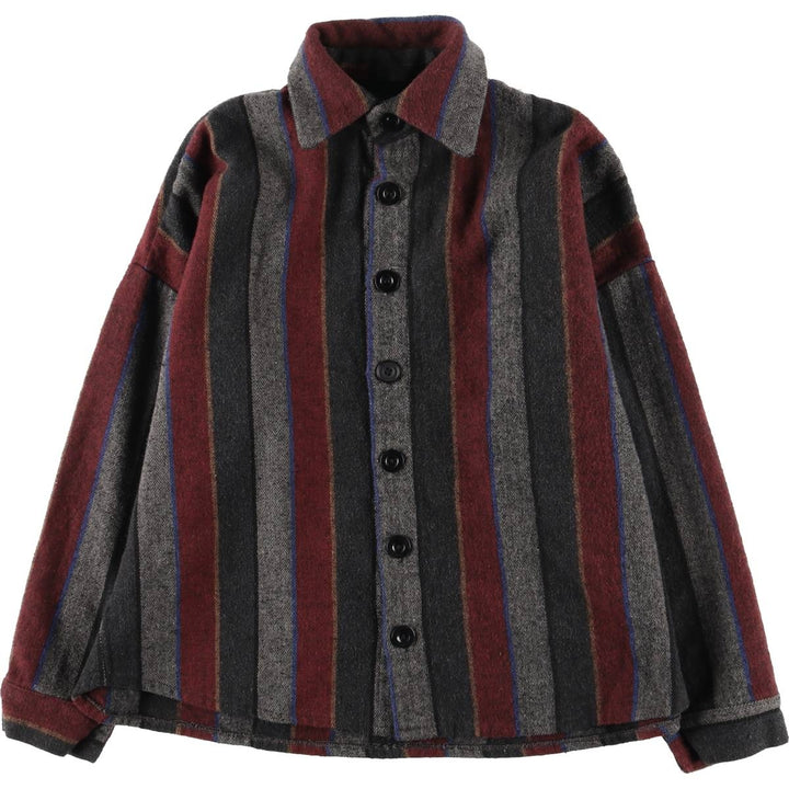 Striped Pattern Herringbone Long Sleeve Heavy Flannel Shirt, Box Shirt, Women's Size M unclear Charcoal Vintage Second Hand