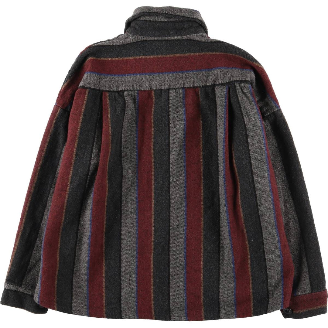 Striped Pattern Herringbone Long Sleeve Heavy Flannel Shirt, Box Shirt, Women's Size M unclear Charcoal Vintage Second Hand