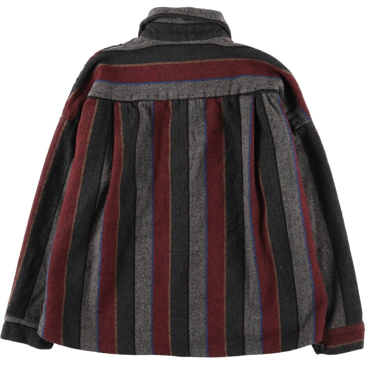 Striped Pattern Herringbone Long Sleeve Heavy Flannel Shirt, Box Shirt, Women's Size M unclear Charcoal Vintage Second Hand