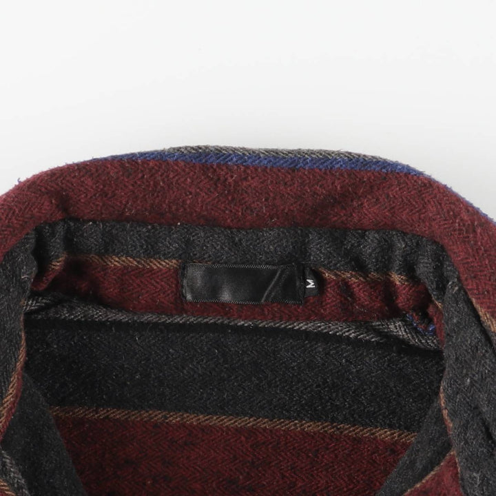 Striped Pattern Herringbone Long Sleeve Heavy Flannel Shirt, Box Shirt, Women's Size M unclear Charcoal Vintage Second Hand