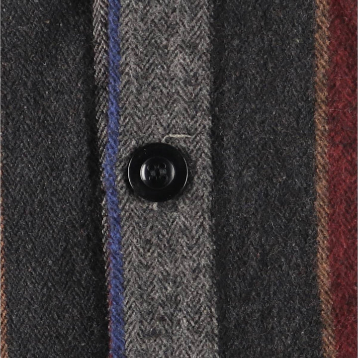 Striped Pattern Herringbone Long Sleeve Heavy Flannel Shirt, Box Shirt, Women's Size M unclear Charcoal Vintage Second Hand