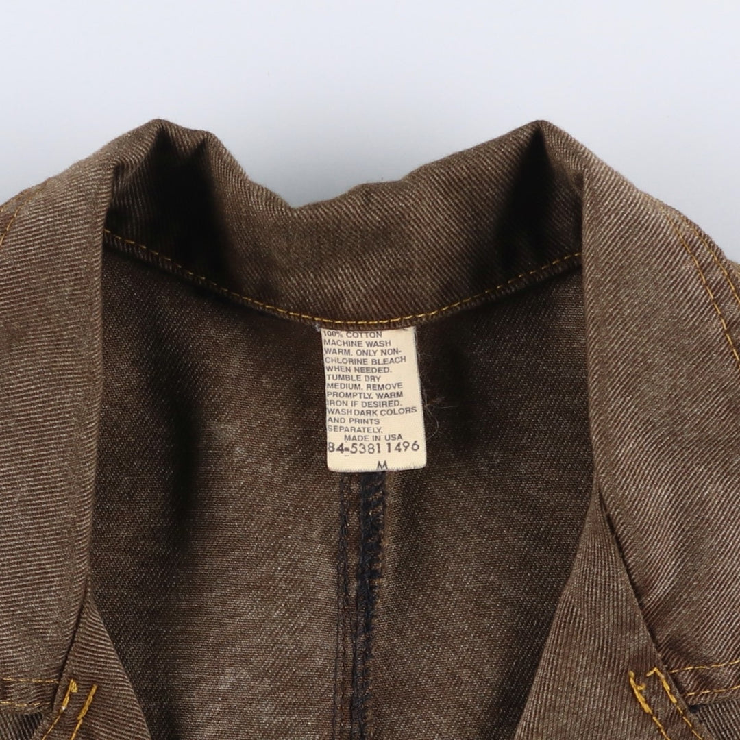 Painted denim long coat, made in the USA, women's size M cotton brown type Vintage Second Hand