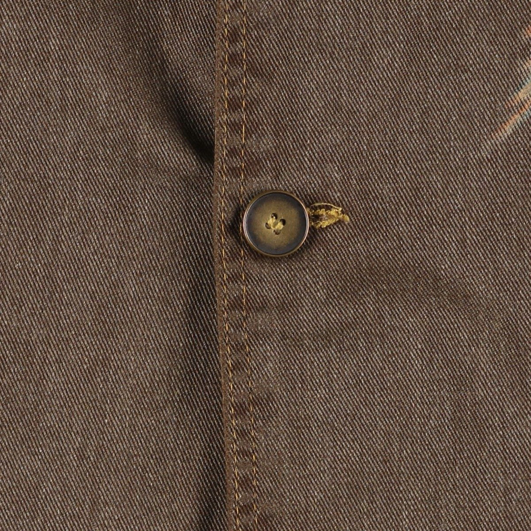 Painted denim long coat, made in the USA, women's size M cotton brown type Vintage Second Hand