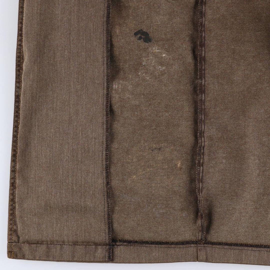 Painted denim long coat, made in the USA, women's size M cotton brown type Vintage Second Hand