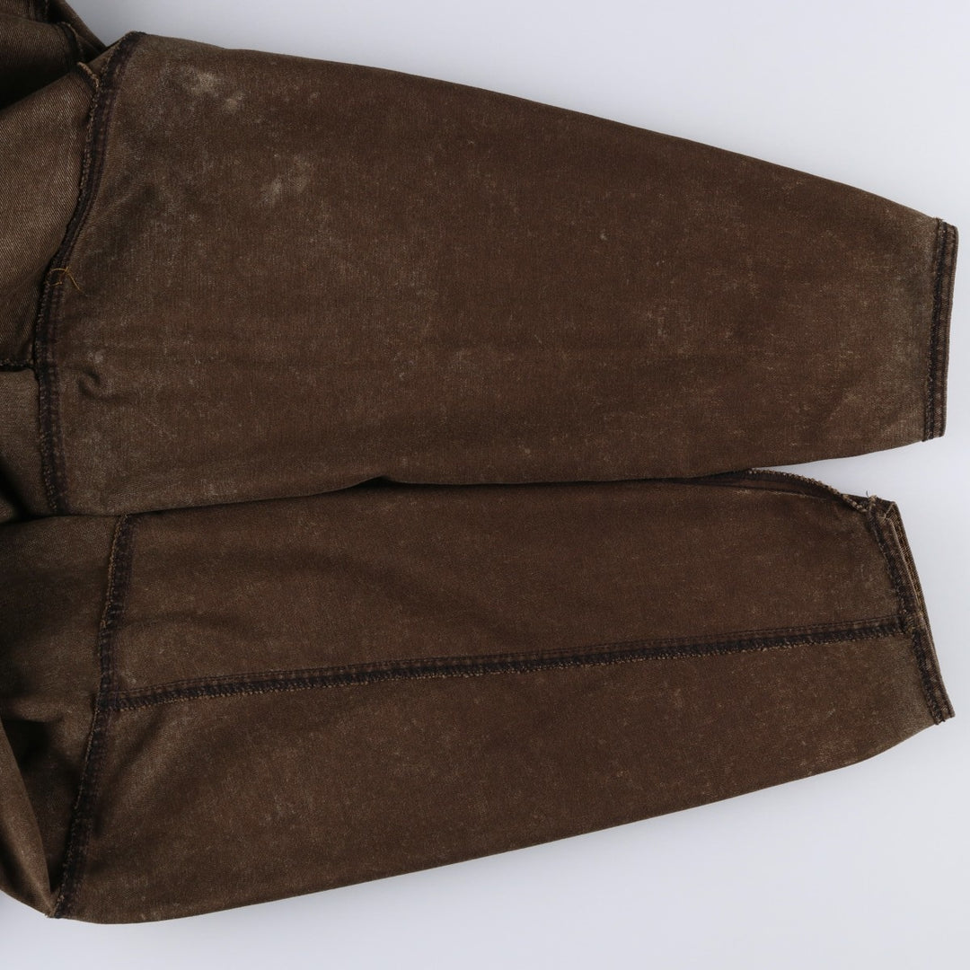 Painted denim long coat, made in the USA, women's size M cotton brown type Vintage Second Hand